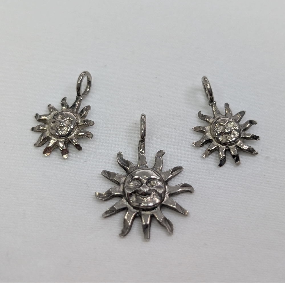 3 Sterling Sun Face Pendants - 925 Vintage Celestial Silver